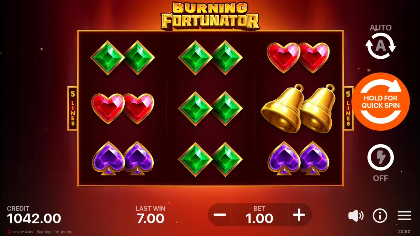 Burning Fortunator game state at spin 100 - demo session
