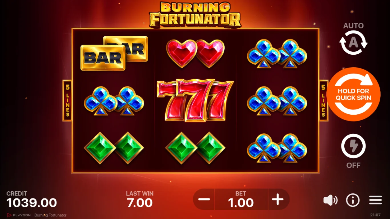 Burning Fortunator game state at spin 500 - demo session
