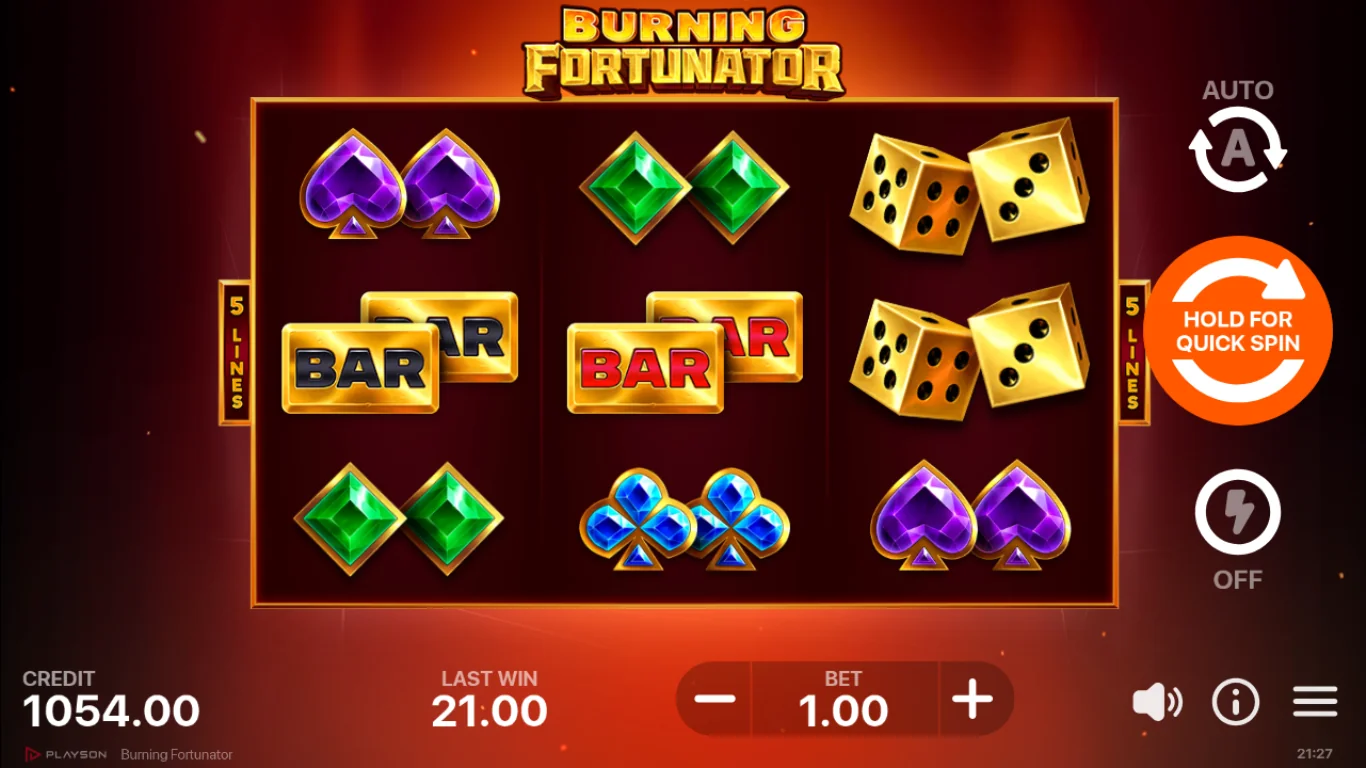 Burning Fortunator game state at spin 1000 - demo session